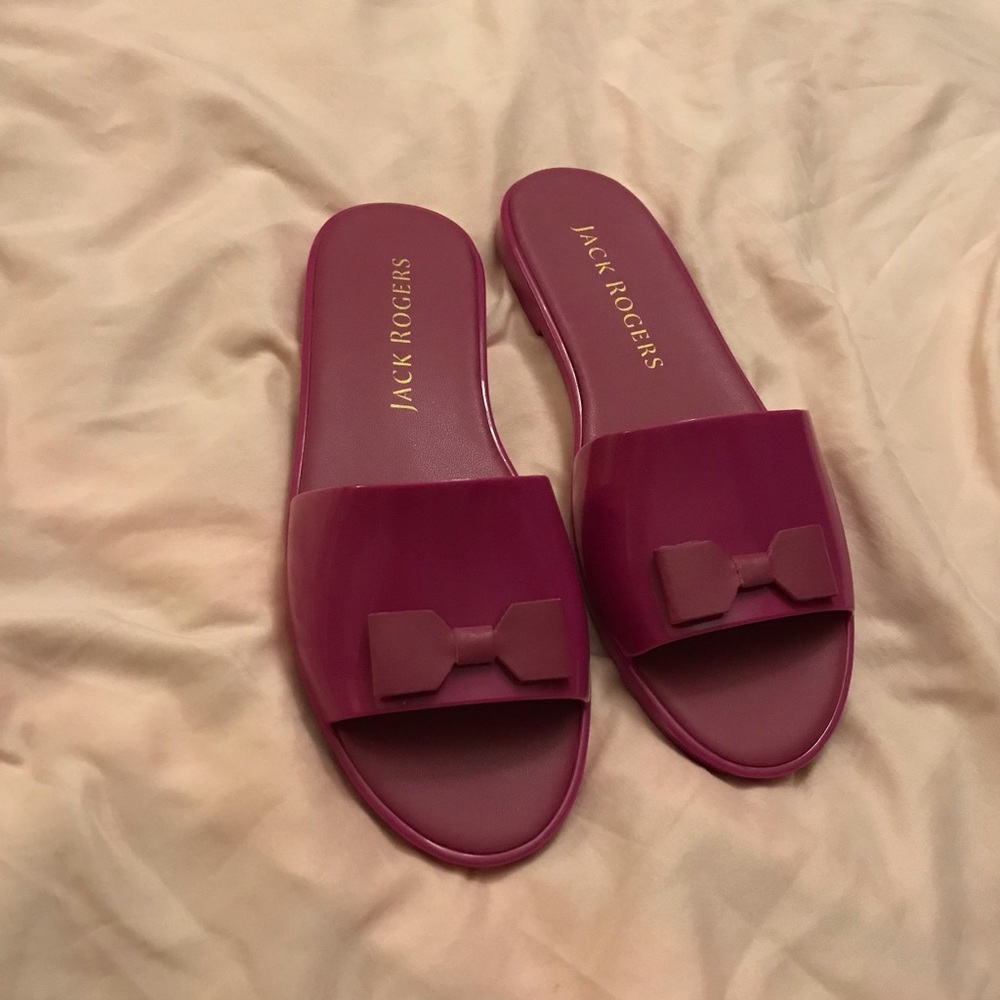 5/30% off - Leather Jack Rogers Pink sandals slides with bow shoes size 8